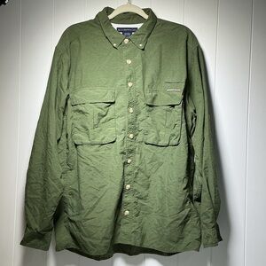 Exofficio Vented Fishing Shirt Men's Large Long Sleeve Button Front Olive Green